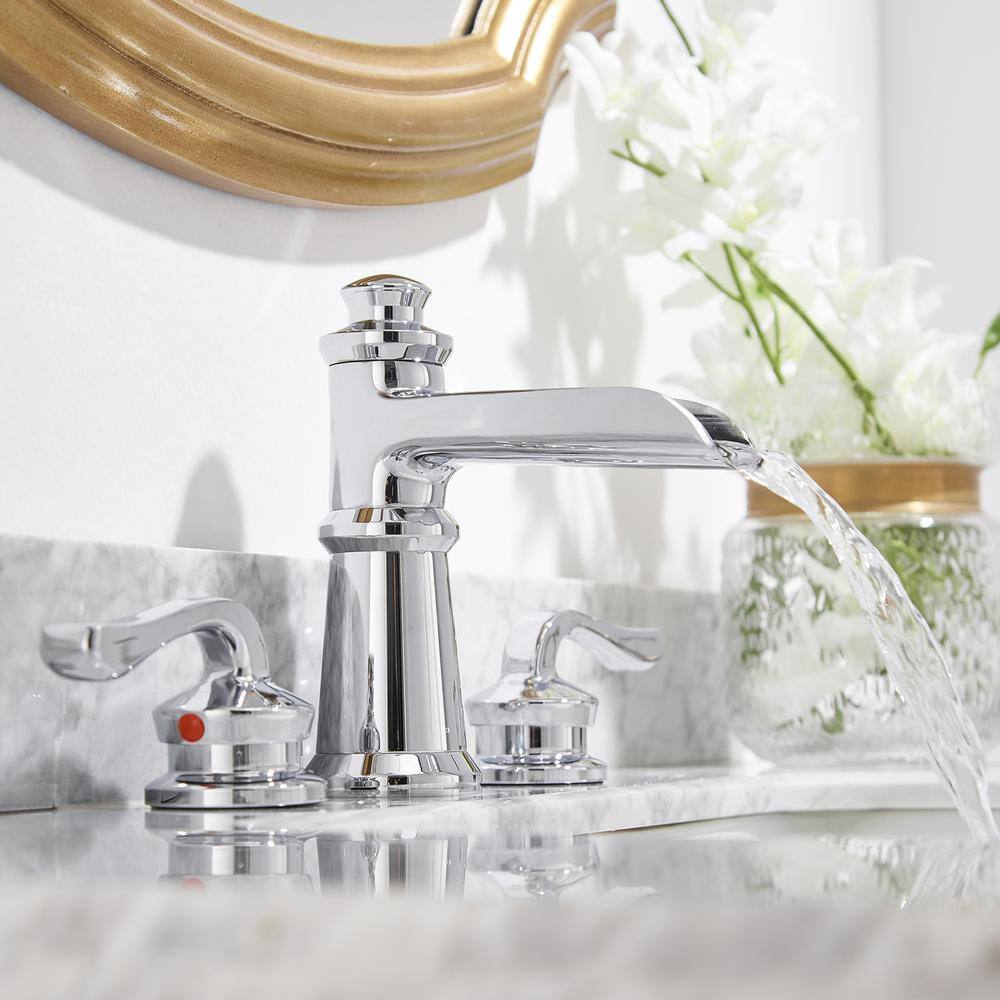 Polished Chrome 8-inch Double Handle Widespread Bathroom Faucet
