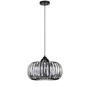 16.5 in. W 1-Light Dimmable Modern Oblate Matte Black Crystal Chandelier Fixture Ceiling Pendant Light