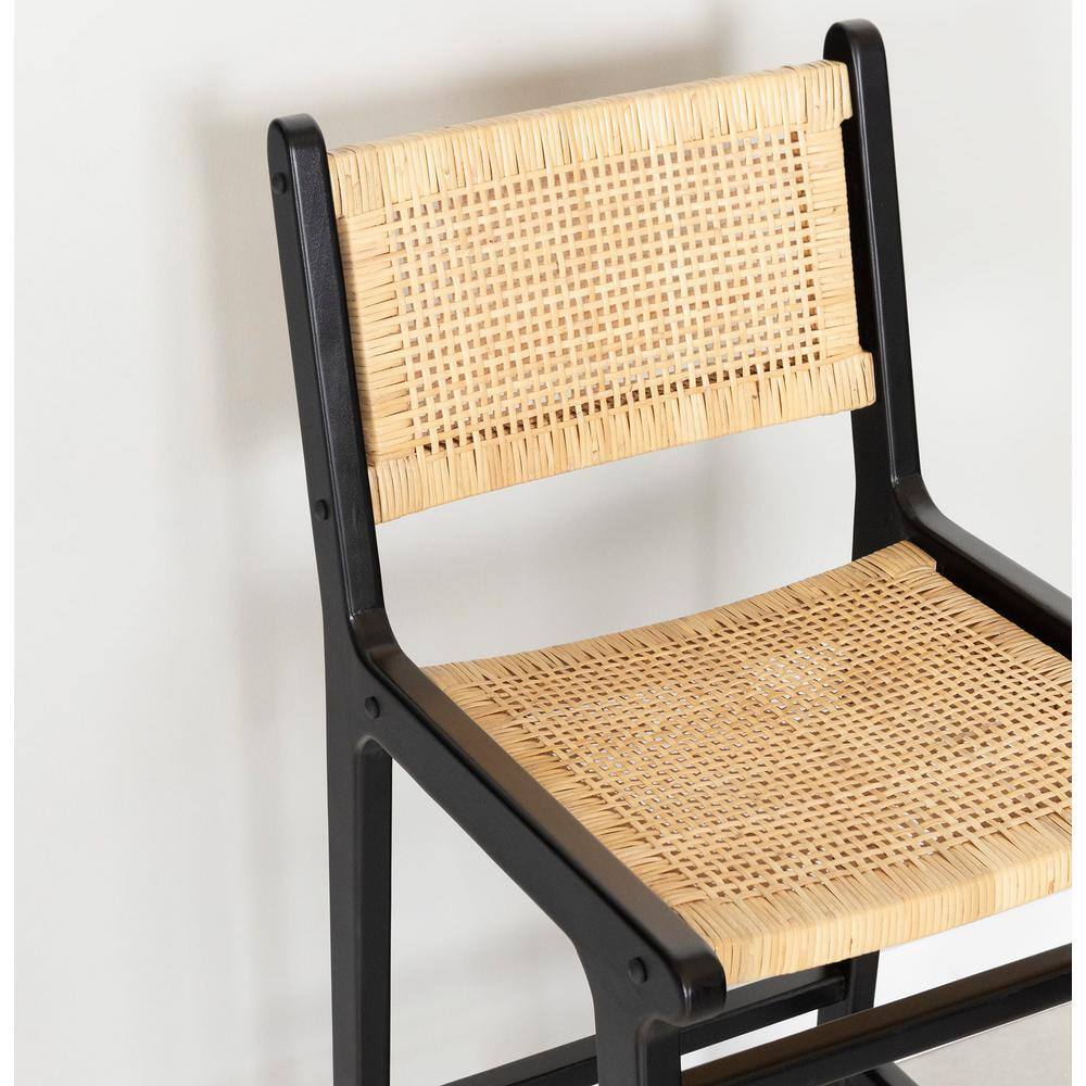 Balka 43" Black and Natural Rattan Teak Bar Stool