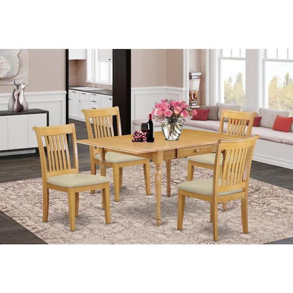 East West Furniture 5-Piece Natural Oak Finish Solid Wood Top Dining Room Set (Seats-4)