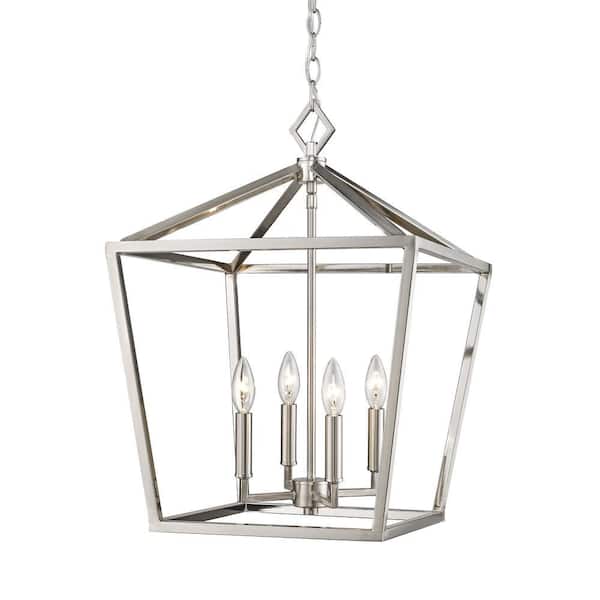 4-Light 16 in. Wide Taper Candle Satin Nickel Pendant