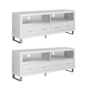 Contemporary Entertainment Center TV Stand with Storage, White (2 Pack)