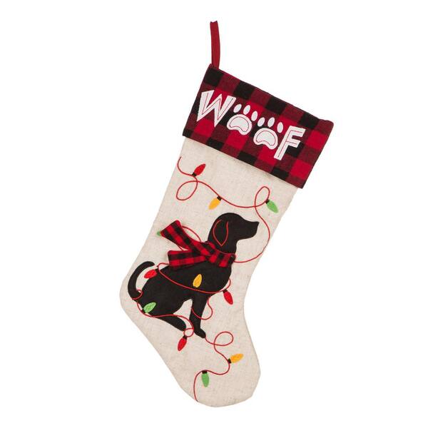 Glitzhome 21 in. L LED Embroidered Linen Christmas Stocking - Reindeer  1113203055 - The Home Depot