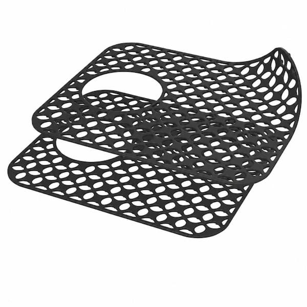 2-Piece Silicone Kitchen Sink Mat Set, Non-Slip Heat Resistant Farmhouse Sink Protector with Side Drain, Black