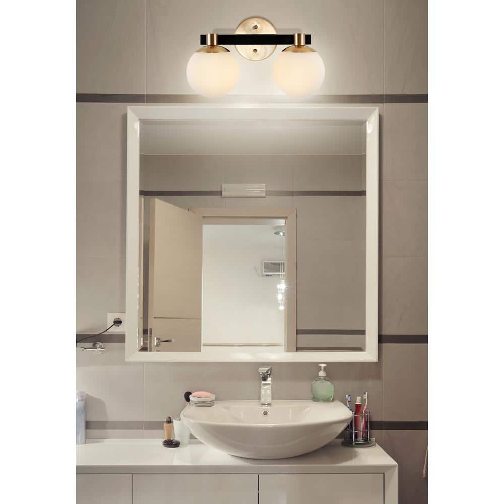 Modernist Globe 15.25" Brass Gold & Black 2-Light LED Vanity