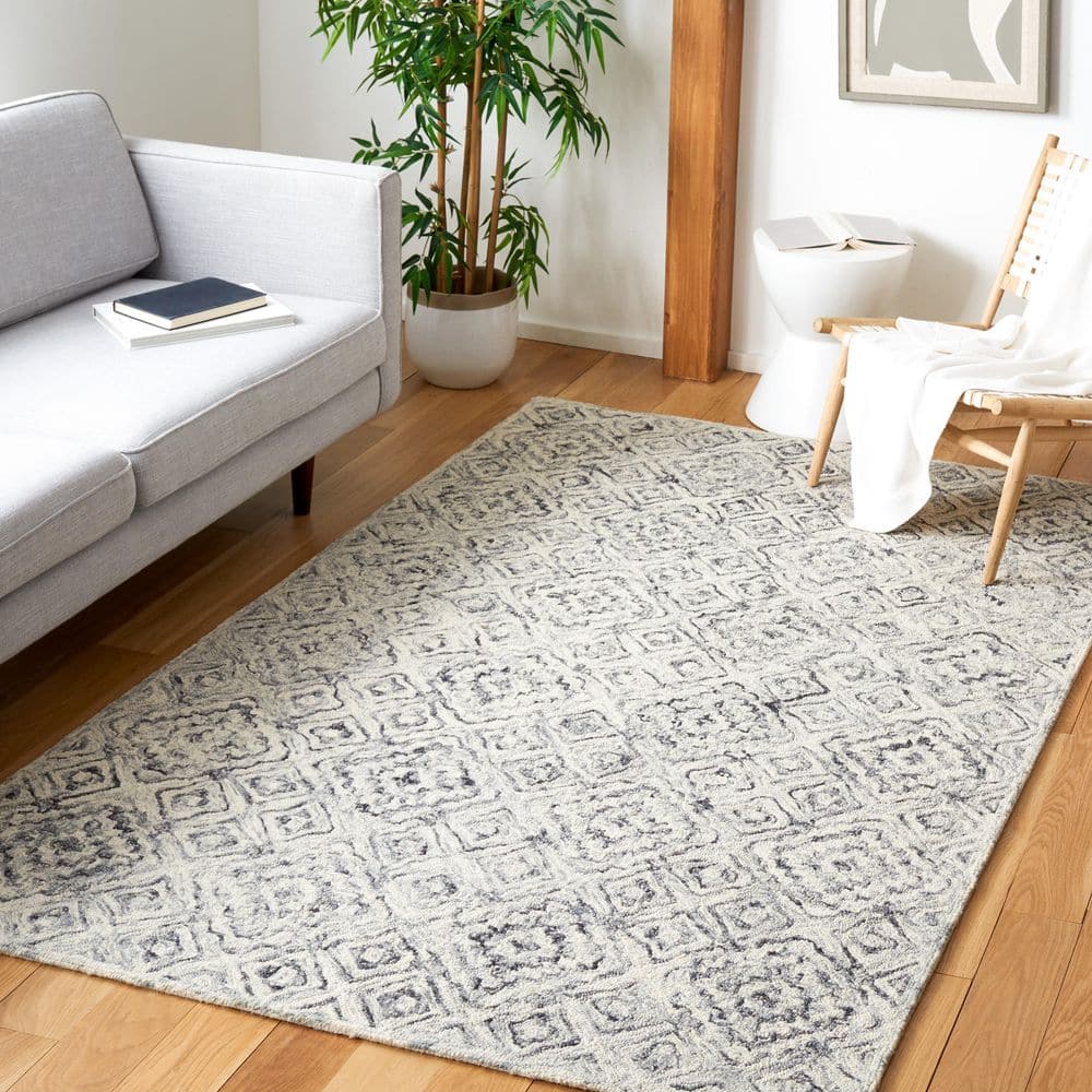 Elegant Gray Hand-Tufted Wool Rectangular Area Rug