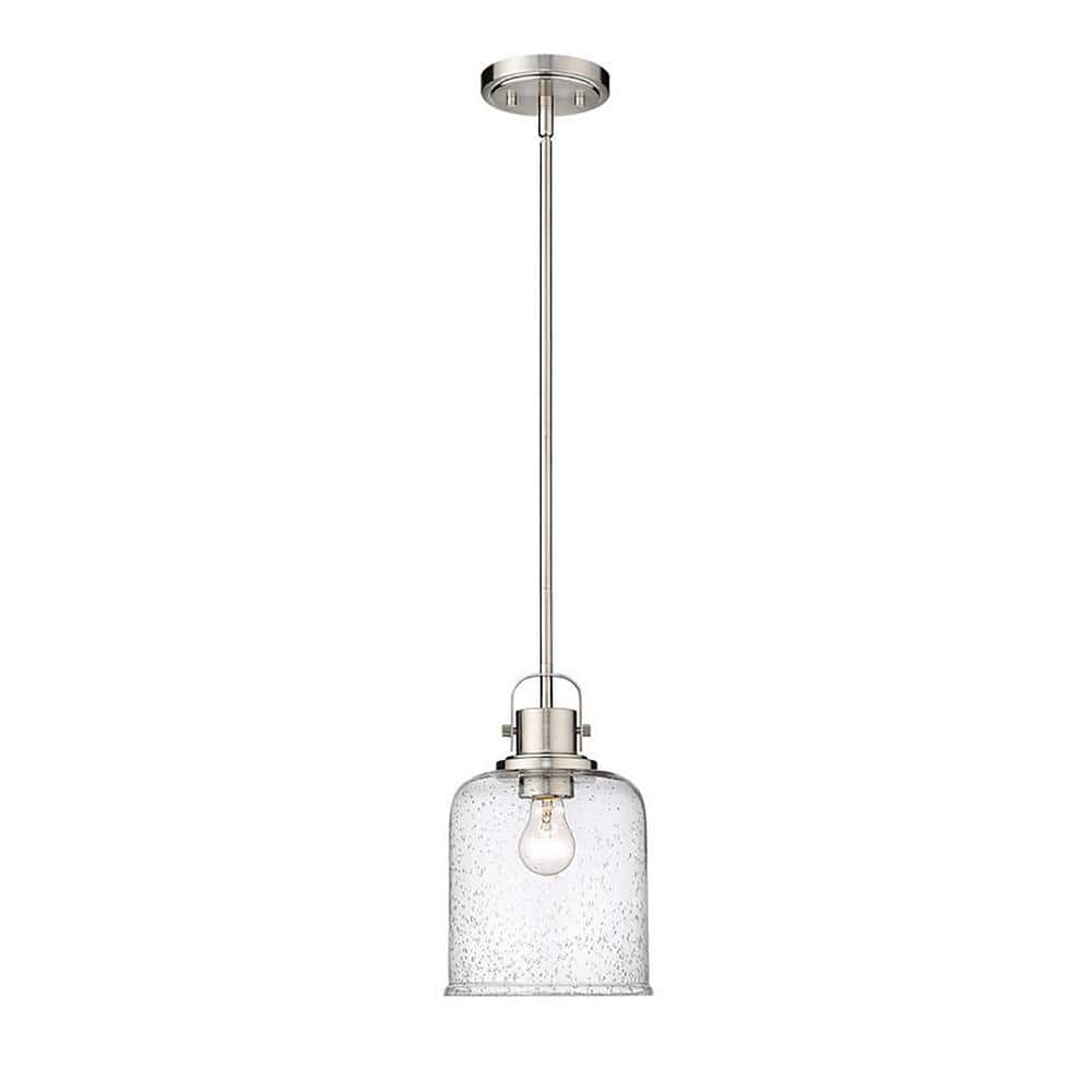 Kinsley 8 in. 1-Light Brushed Nickel Globe Pendant Light with Clear Seeded 
