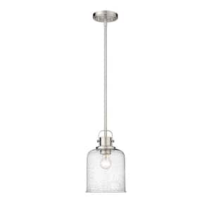 Kinsley 8 in. 1-Light Brushed Nickel Globe Pendant Light with Clear Seeded Glass Shade
