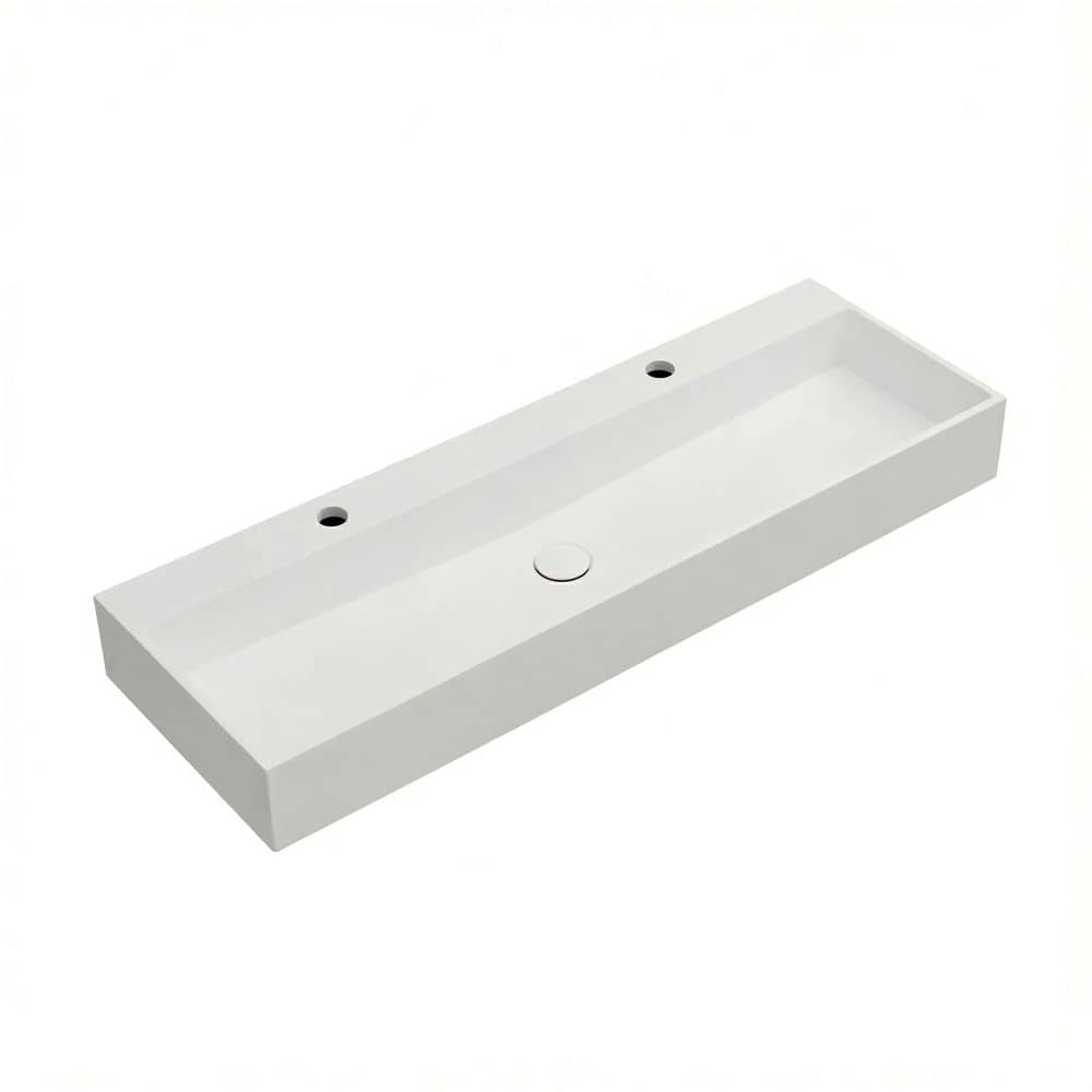 Rectangular 48 in. L x 17.99 in. W Solid Surface Vessel or Wall Mounted Bathroom Sink in Matte White with Pop-Up Drain price history on PriceWatchPro