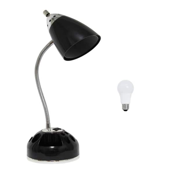 19.5 in. Flossy Organizer Desk Lamp with Charging Outlet Lazy Susan Base and LEB Bulb, Black