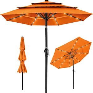 10 ft. 3-Tier Market Solar Patio Umbrella with Tilt Adjustment, 8 Ribs and 24 LED Lights in Orange
