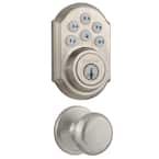 SmartCode Satin Nickel Single Cylinder Keypad Electronic Deadbolt Featuring SmartKey Security and Juno Passage Knob