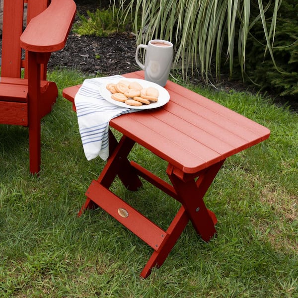 Highwood Adirondack Rustic Red Recycled Plastic Outdoor Folding Side Table