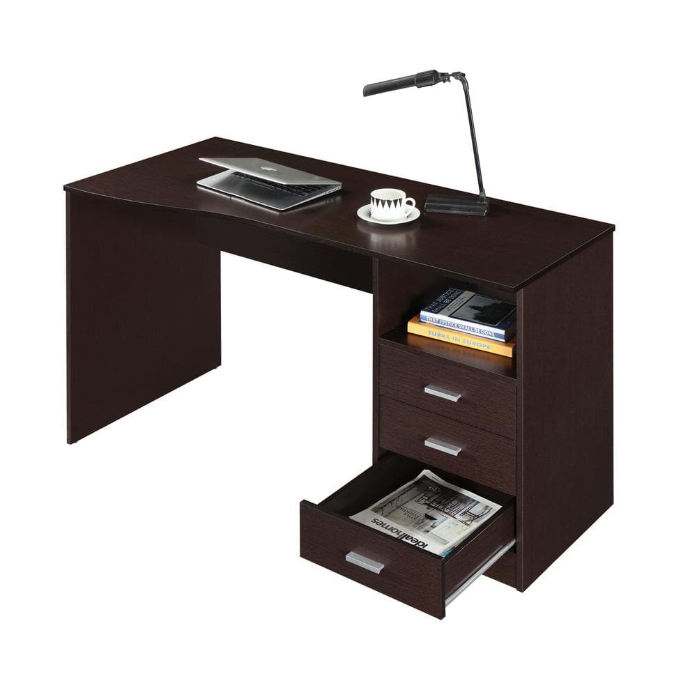 Espresso Gray 51" Wood Desk with 3 Drawers and Shelf
