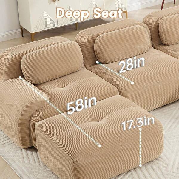 117 in. Curved Armrest Corduroy Sectional Sofa L-Shaped Modular