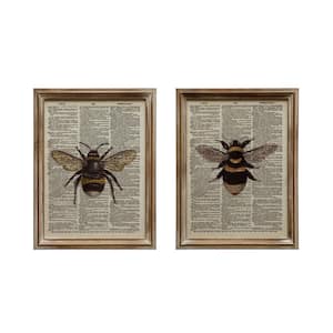 Set of 2 Wood Framed Glass Book Art Print Wall Decor with Bee 18 in. x 14 in.