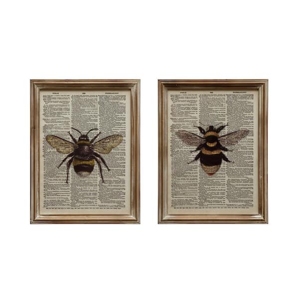Storied Home Set of 2 Wood Framed Glass Book Art Print Wall Decor with Bee 18 in. x 14 in.