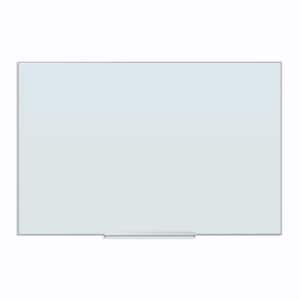 35 in. x 23 in. Floating Frosted White Glass Ghost Grid Dry Erase Memo Board, Frameless
