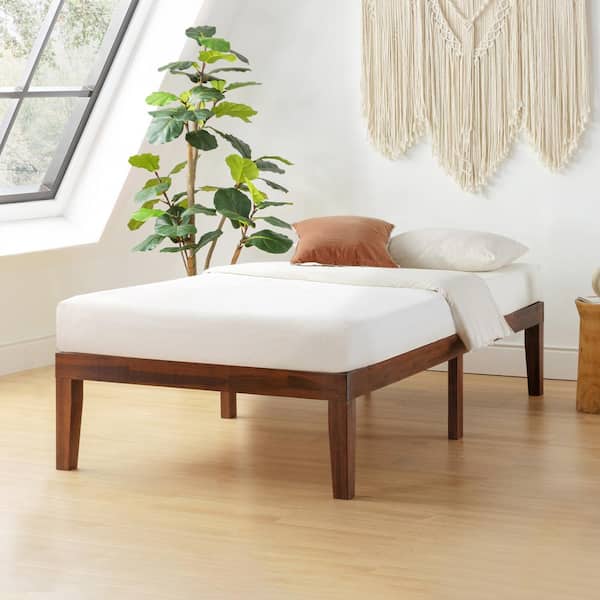 best price mattress Naturalista Classic Brown Espresso Solid Wood Frame Twin Platform Bed with Wooden Slats