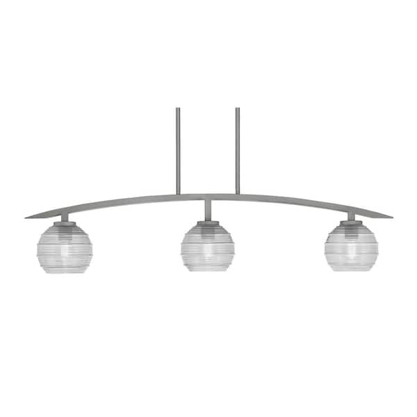 Unbranded Siena 41 in. 3-Light Graphite Chandelier with 6 in. Clear Ribbed Glass Shades, no bulbs included