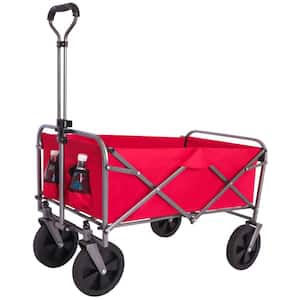 4 cu. ft. Oxford Fabric Bin Steel Frame Multi-Purpose Micro Collapsible Beach Trolley Garden Cart in Red