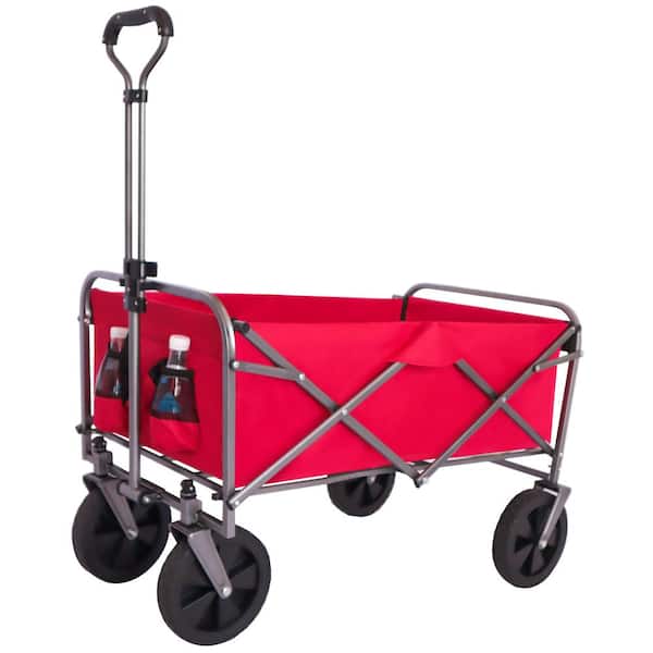 Zeus & Ruta 4 cu. ft. Oxford Fabric Bin Steel Frame Multi-Purpose Micro Collapsible Beach Trolley Garden Cart in Red