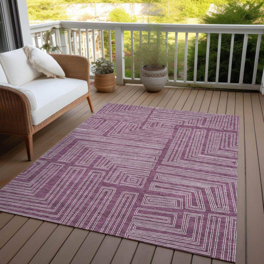 Eggplant Geometric Synthetic Flat Woven Washable Rug, 3' x 5'