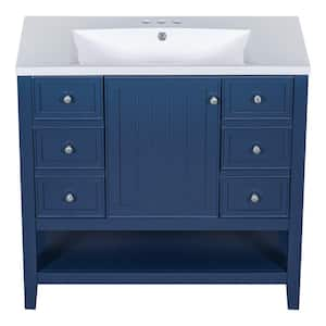 Tarsa 36 in. Bathroom Blue Cabinet Bath Vanity with White Ceramic Sink Top, Drawers, and Shelf