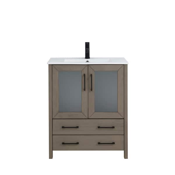 Vanity Art 30 in. W x 18 in. D x 36 in. H Driftwood Gray Bath Vanity with White Ceramic Top and Mirror
