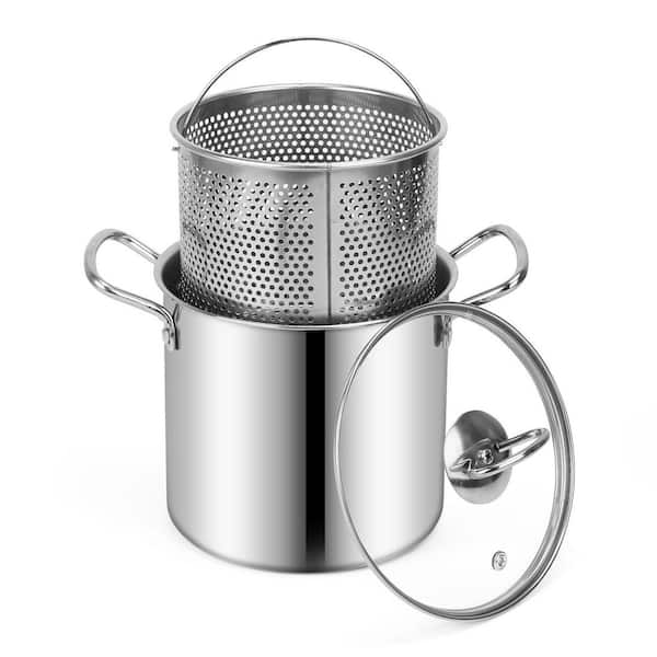 Mini Deep Fryer Pot with Basket Glass Lid Stainless Steel for Gas Induction Cooktop Dishwasher Safe Set