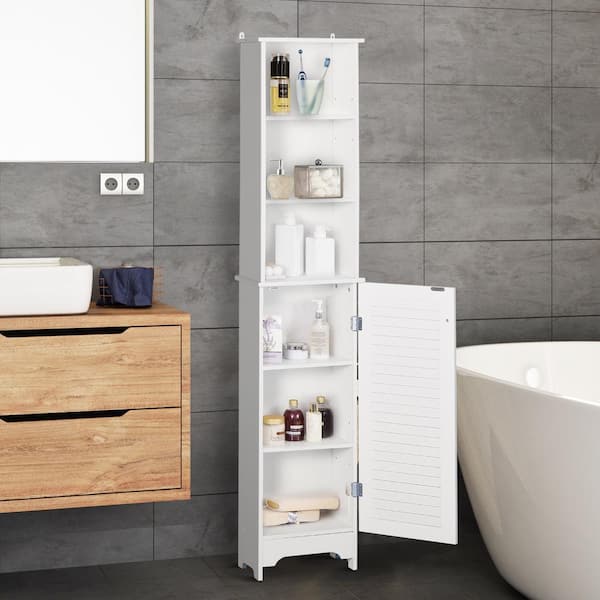 HOMCOM 69' Wood Free Standing Bathroom Linen Tower Storage Cabinet - White