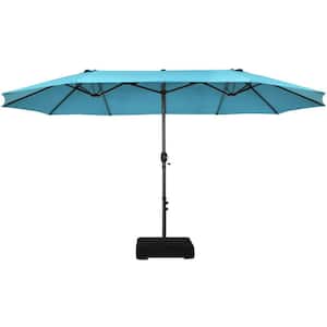 15 ft. Steel Double-Sided Patio Umbrella with Sandbags and External Cover in Turquoise