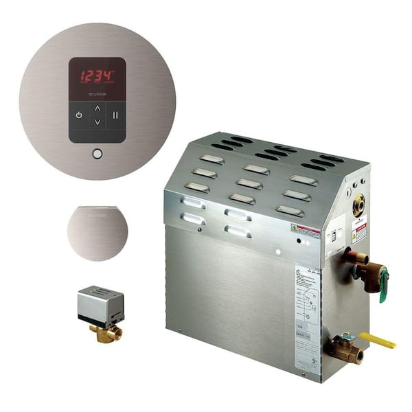 Mr. Steam 6kW Steam Bath Generator with iTempo AutoFlush Round Package in Brushed Nickel