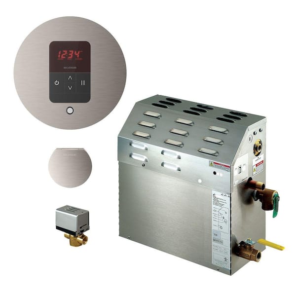 Mr. Steam 7.5kW Steam Bath Generator with iTempo AutoFlush Round Package in Brushed Nickel