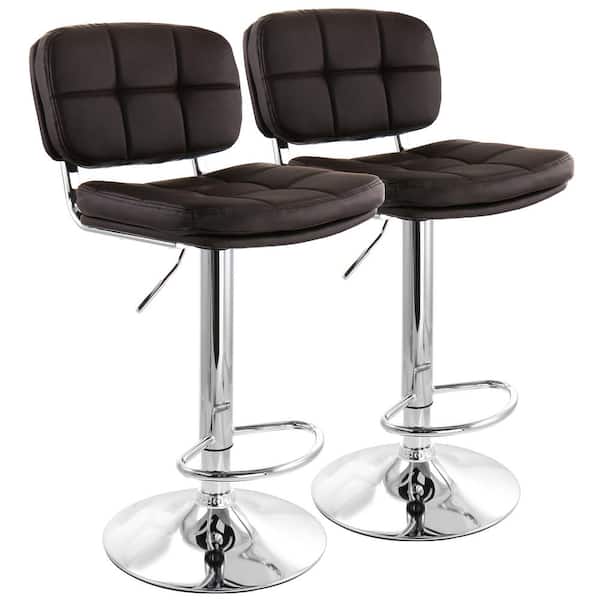 Elama 33 in. High Brown Adjustable Faux Leather Back Bar Stool with 2 ...