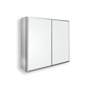 30 in. W x 26 in. H Large Rectangular Silver Recessed/Surface Mount Double door Medicine Cabinet with Mirror