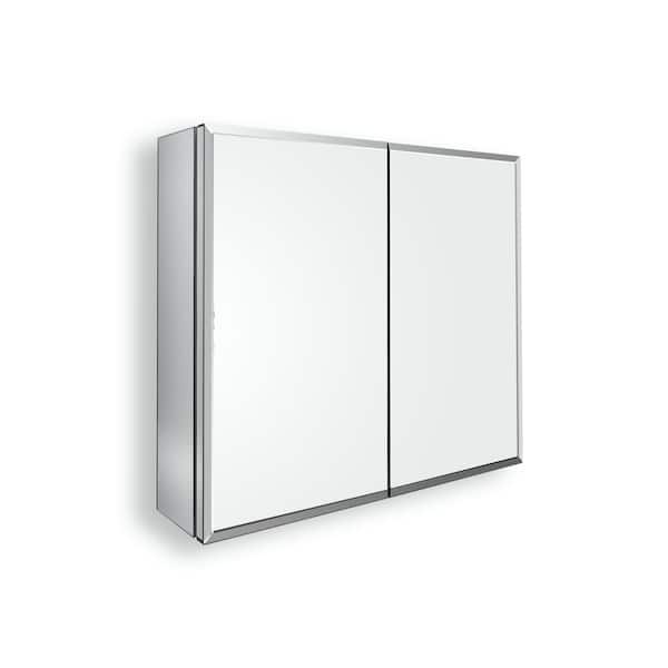 Unbranded 30 in. W x 26 in. H Large Rectangular Silver Recessed/Surface Mount Double door Medicine Cabinet with Mirror