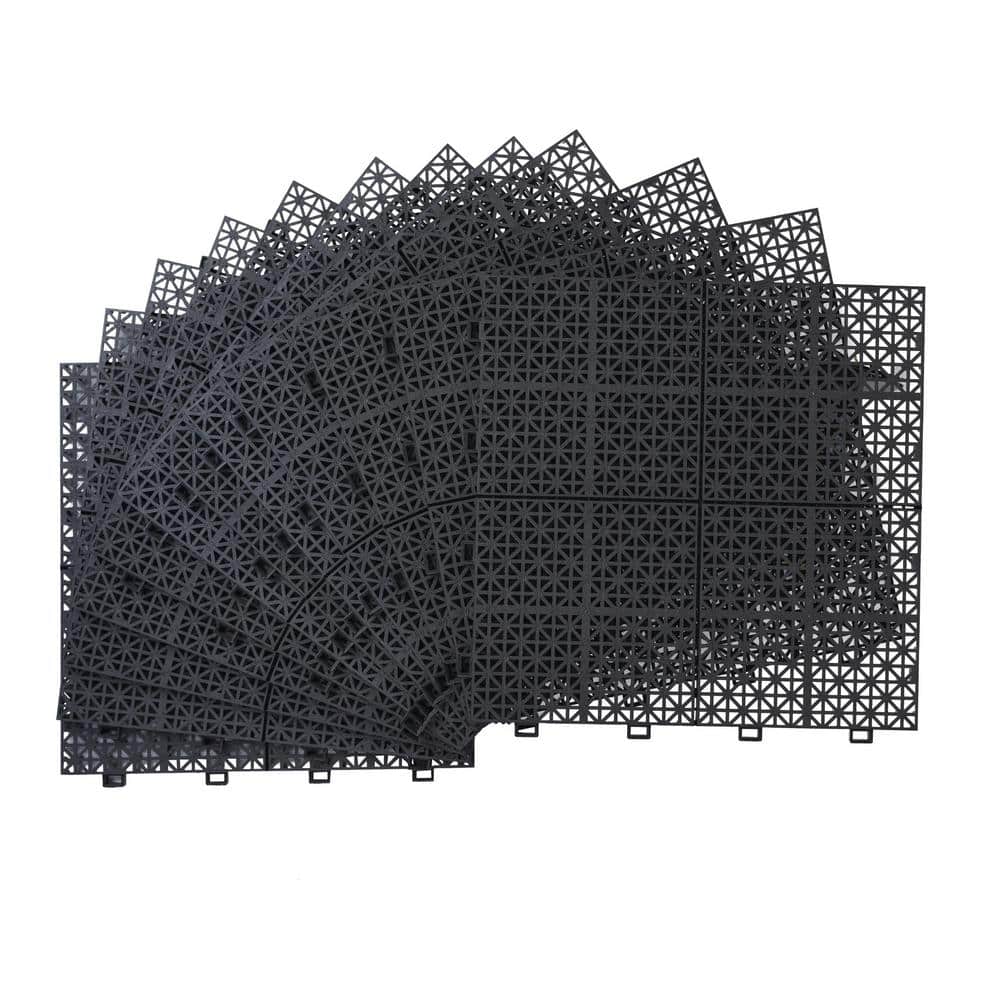 All Weather Anti-slip Black Waterproof PVC 1 ft. x 1 ft. Interlocking Deck 