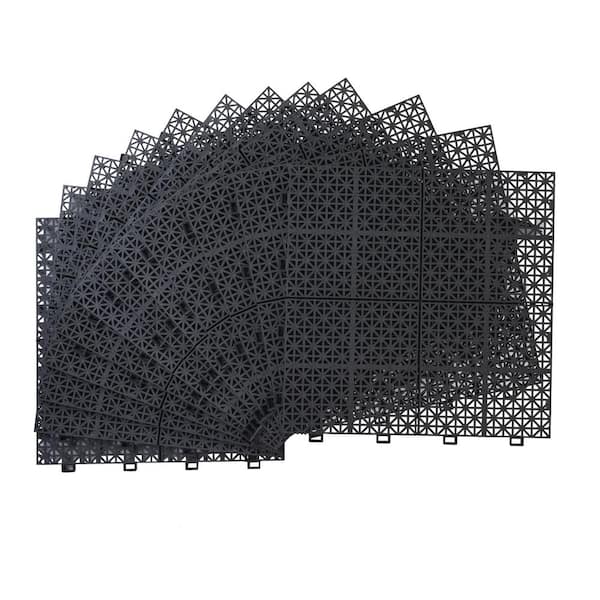 Unbranded All Weather Anti-slip Black Waterproof PVC 1 ft. x 1 ft. Interlocking Deck Tiles (12-Pieces)