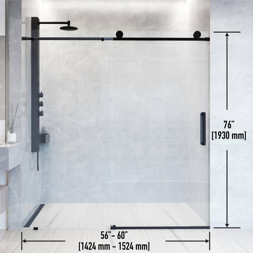 Elan 76" High x 60" Wide Frameless Sliding Shower Door in Matte Black