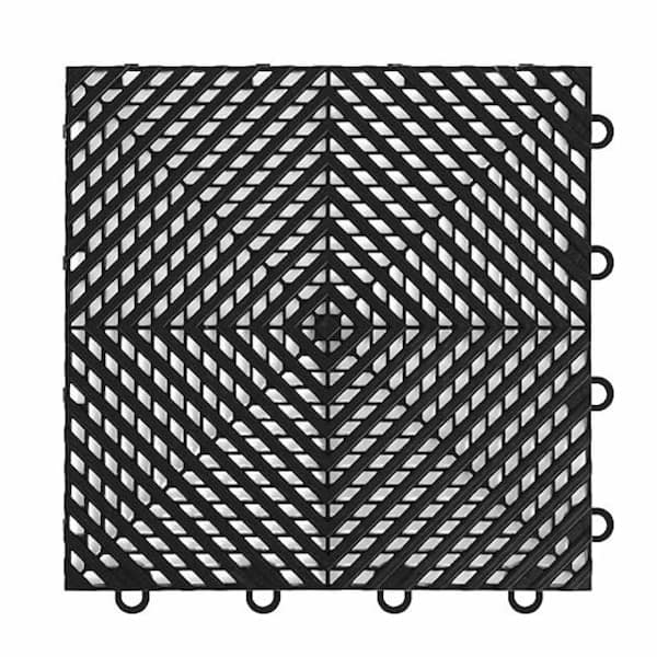 Nitro Vented 3/8 in. Garage Tiles, Black, 12 in. x 12 in., 52-Pack, Covers 52 sq. ft., Interlocking Floor Tiles