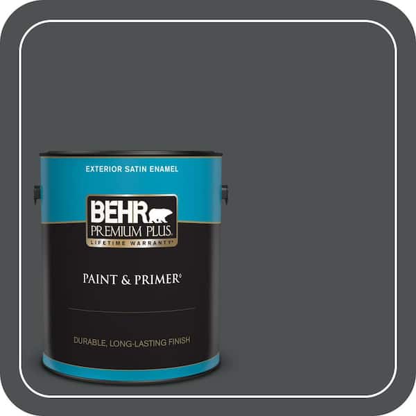 BEHR PREMIUM PLUS 1 gal. #PPU26-01 Satin Black Satin Enamel Exterior Paint & Primer
