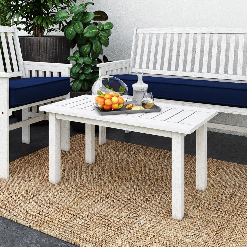 Miramar Contemporary White Washed Wood 35.5" Long Outdoor Coffee Table