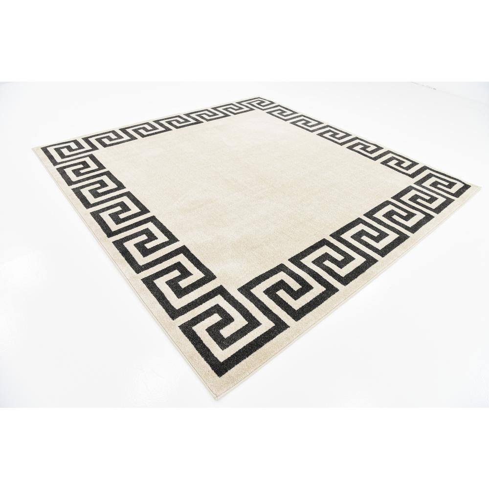 Beige and Black Geometric Border Square Rug, 8 ft