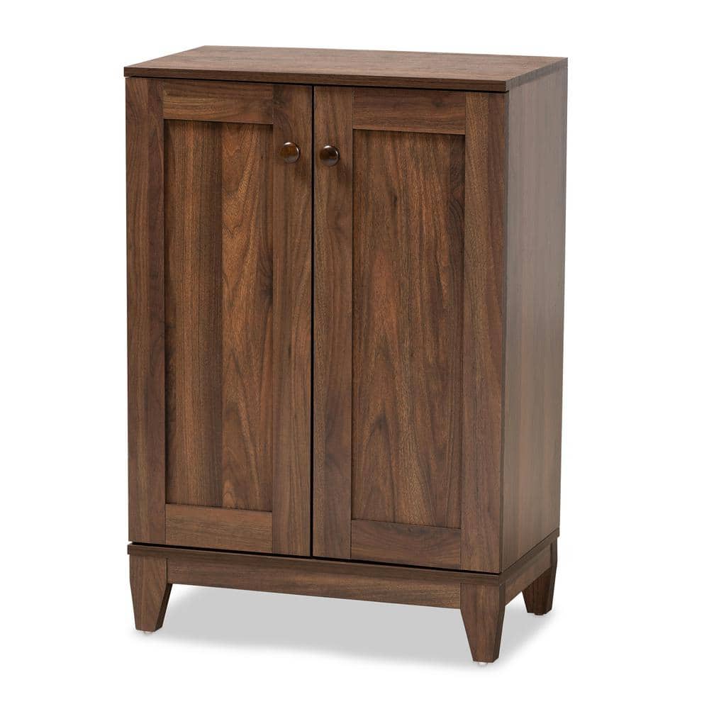 Walnut Brown Wood 2-Door Shoe Storage Cabinet