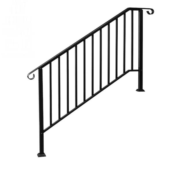 Wrought Iron Handrails for Outdoor Steps Fits 4 or 5 Steps Transitional Stair Railing with Black Cable Railing System