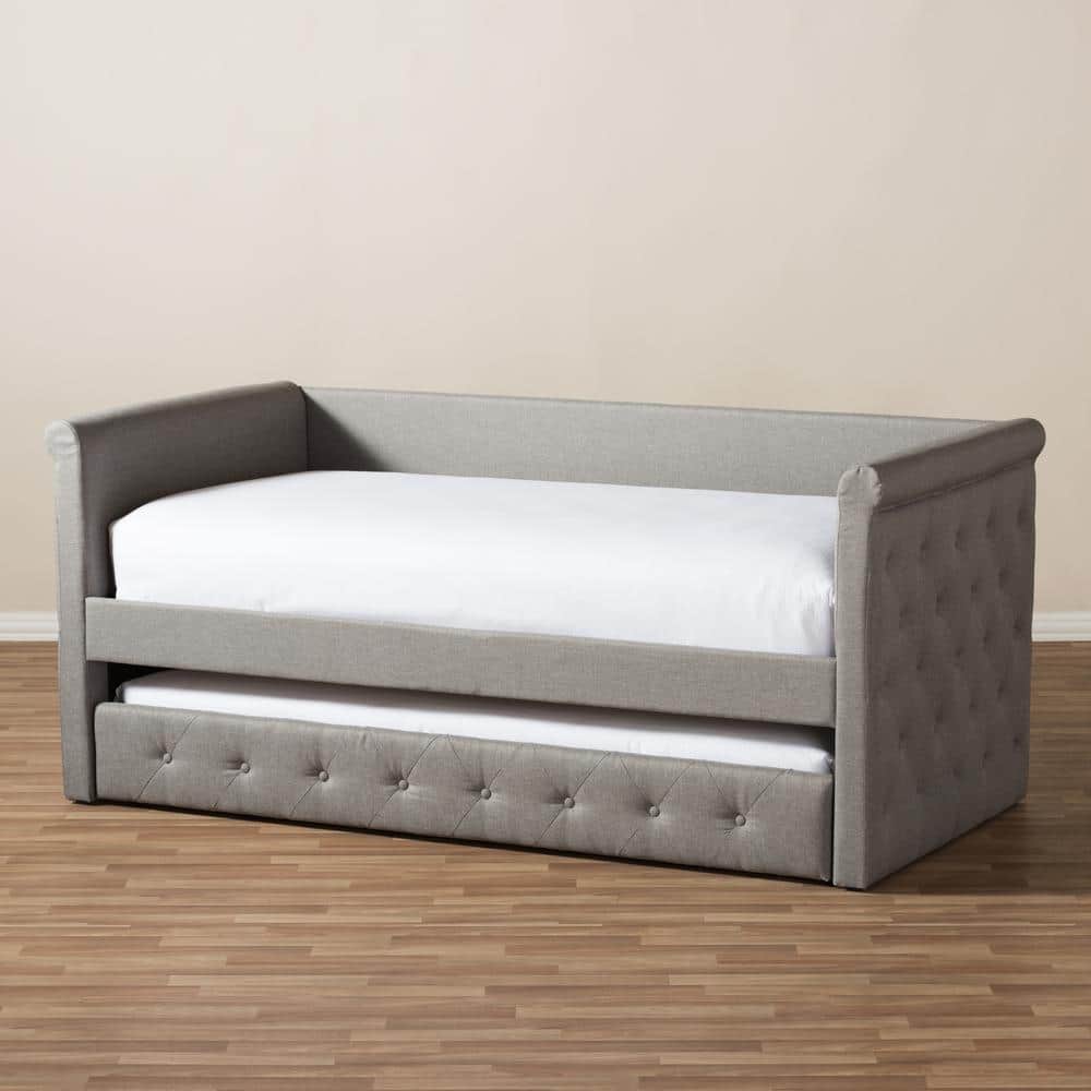 Twin Gray Upholstered Wood Frame Daybed with Trundle