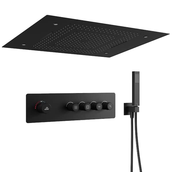 Boyel Living 3-Spray 31.4 in. Single-Handle Ceiling Mount Fixed and Handheld Shower Head with LED Dual Shower Head 2.5 GPM in Black