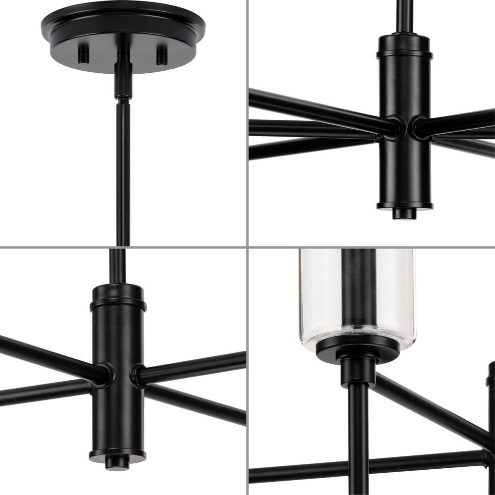 Elara Matte Black Steel 6-Light Chandelier with Clear Glass Shades