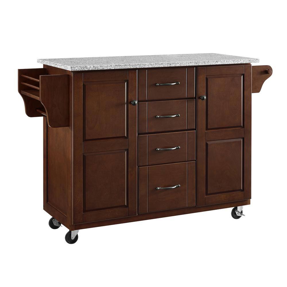 Eleanor Mahogany Granite Top Rectangular Kitchen Cart with Storage